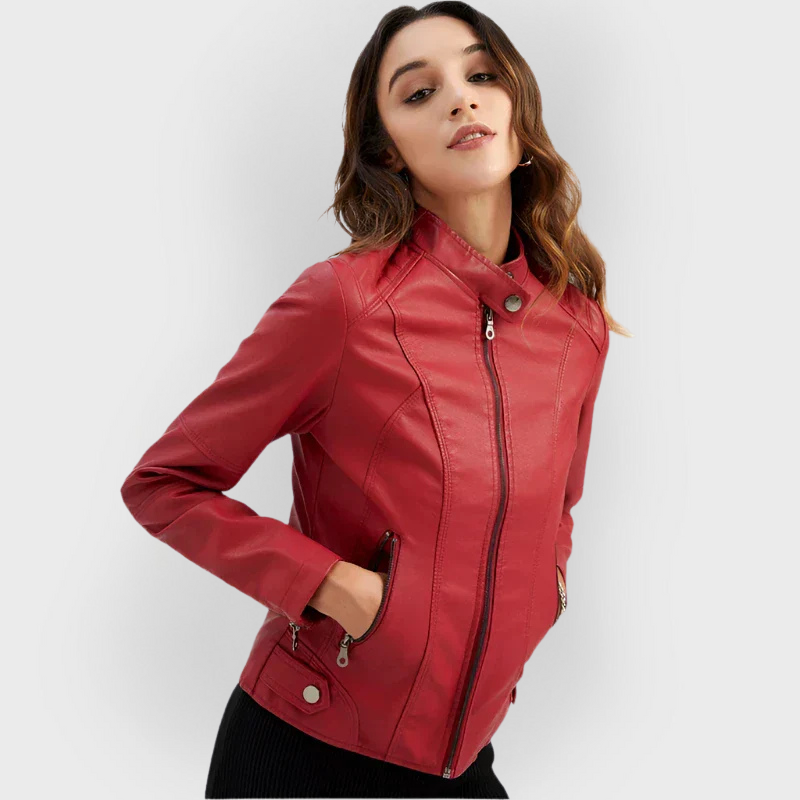 Inès™ | Veste en cuir lisse minimaliste