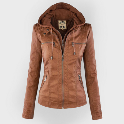 Jeanne™ | Veste en cuir à la mode avec capuche