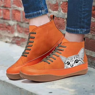 Maison Aorelle™ | Bottines en cuir pour passionnés de chats