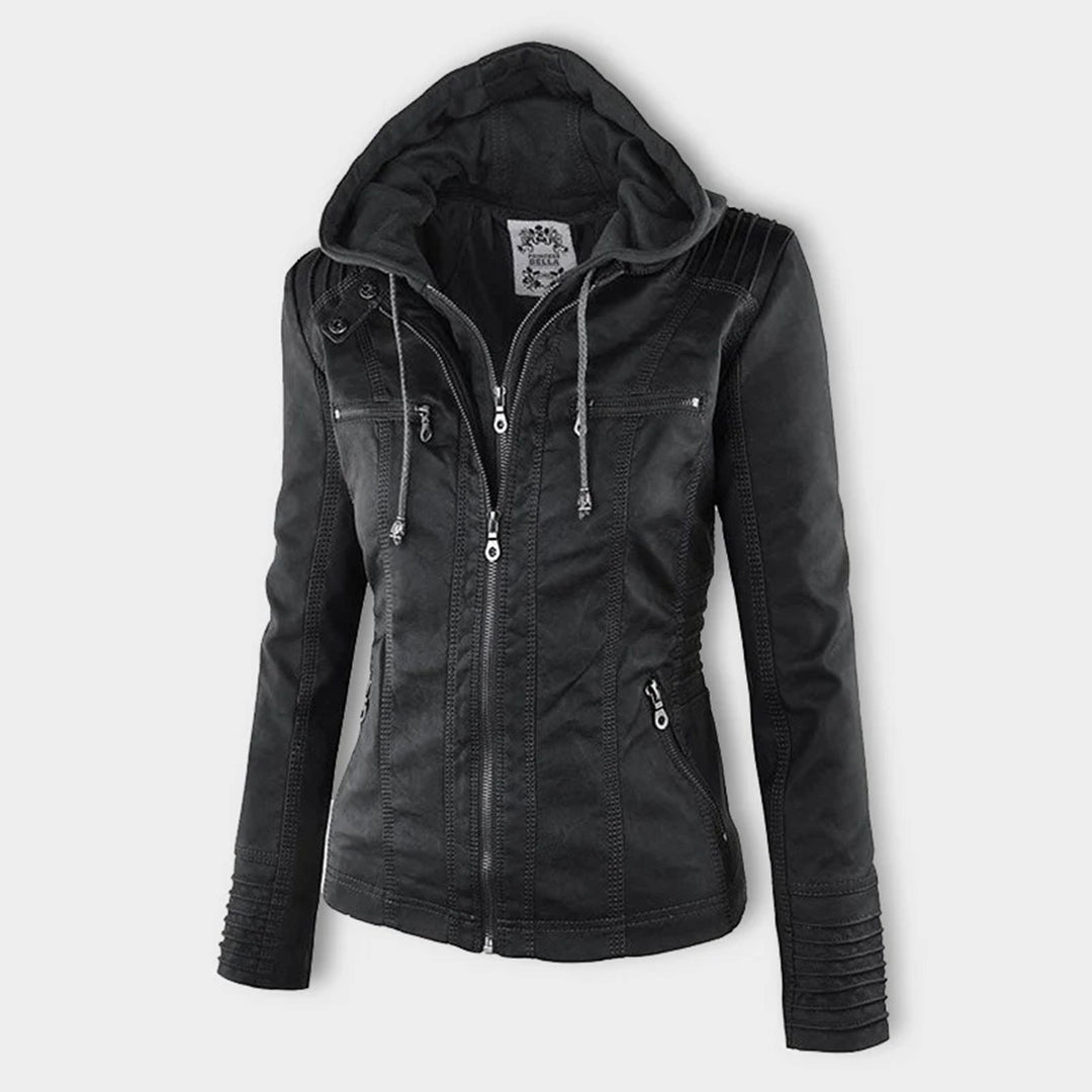 Jeanne™ | Veste en cuir à la mode avec capuche