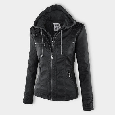 Jeanne™ | Veste en cuir à la mode avec capuche