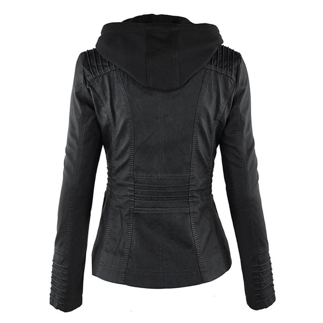 Jeanne™ | Veste en cuir à la mode avec capuche