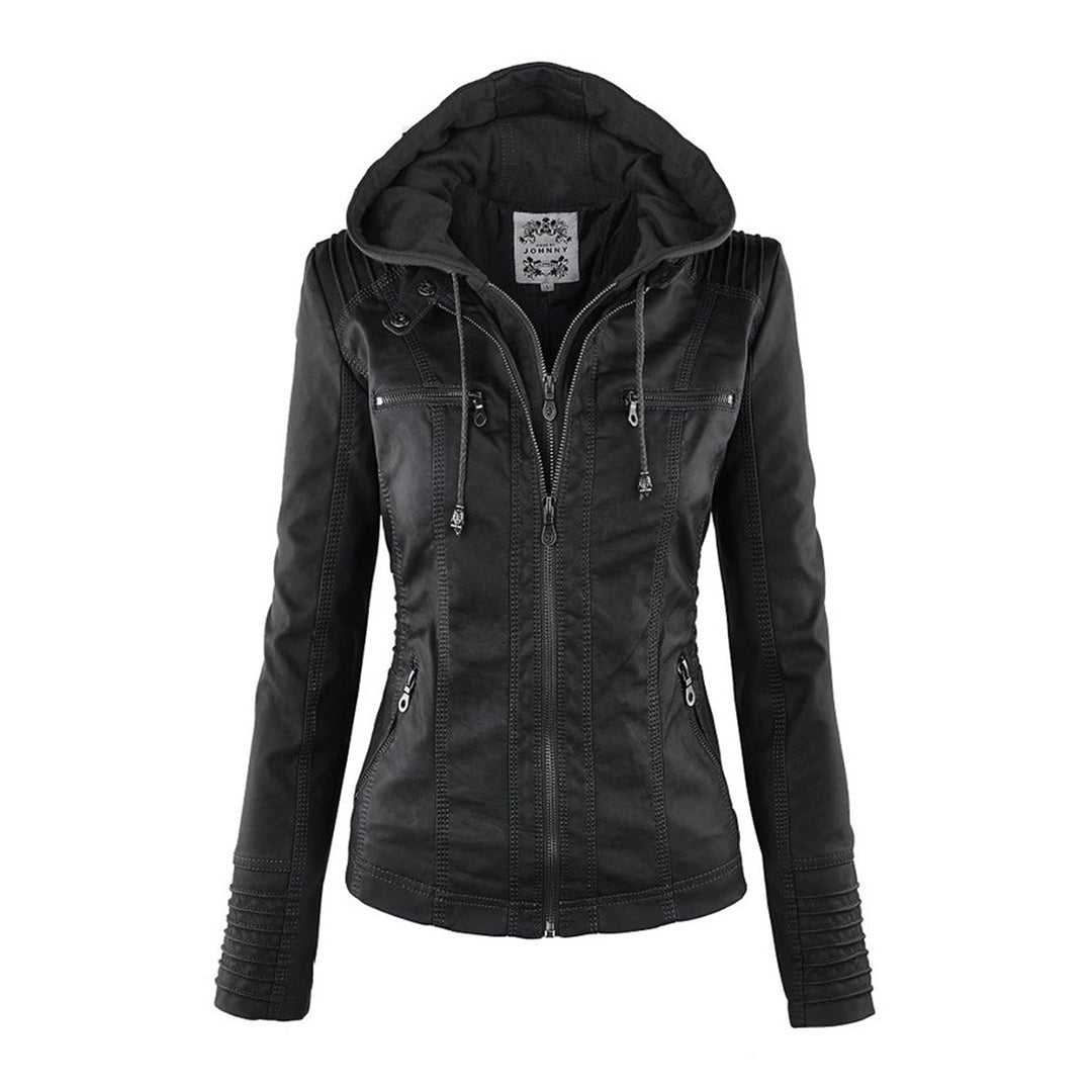 Jeanne™ | Veste en cuir à la mode avec capuche