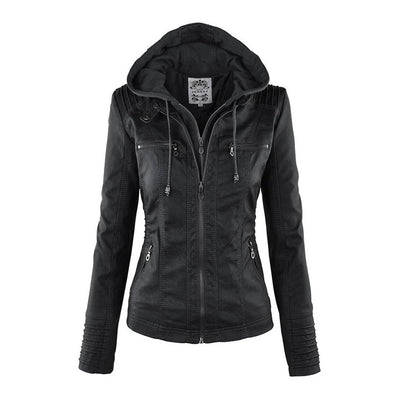 Jeanne™ | Veste en cuir à la mode avec capuche