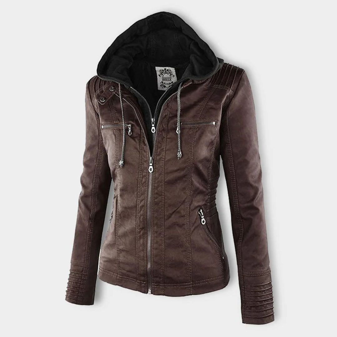 Jeanne™ | Veste en cuir à la mode avec capuche