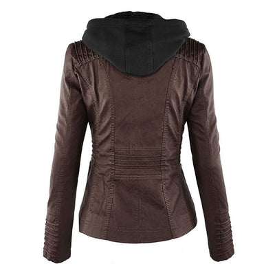 Jeanne™ | Veste en cuir à la mode avec capuche