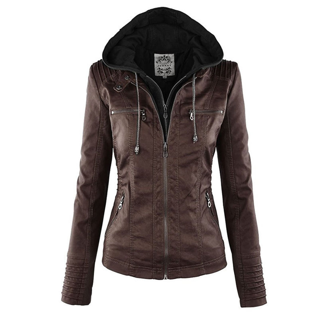 Jeanne™ | Veste en cuir à la mode avec capuche