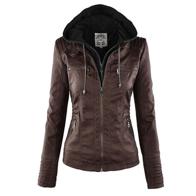 Jeanne™ | Veste en cuir à la mode avec capuche
