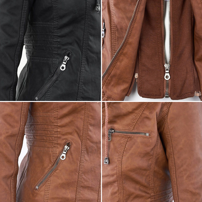 Jeanne™ | Veste en cuir à la mode avec capuche