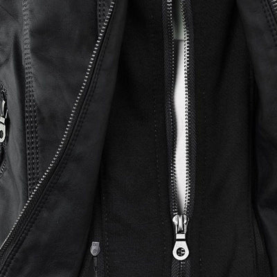 Jeanne™ | Veste en cuir à la mode avec capuche