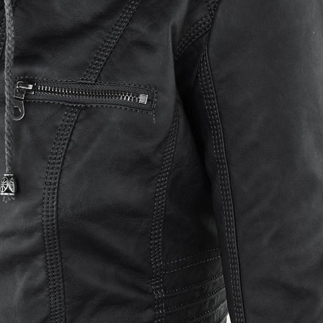 Jeanne™ | Veste en cuir à la mode avec capuche