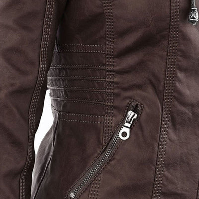 Jeanne™ | Veste en cuir à la mode avec capuche