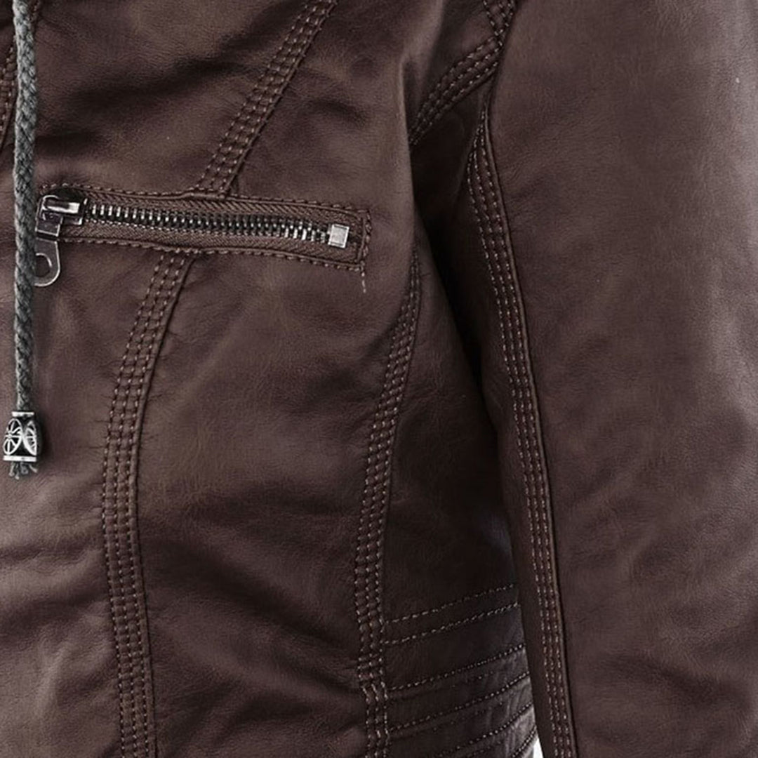 Jeanne™ | Veste en cuir à la mode avec capuche