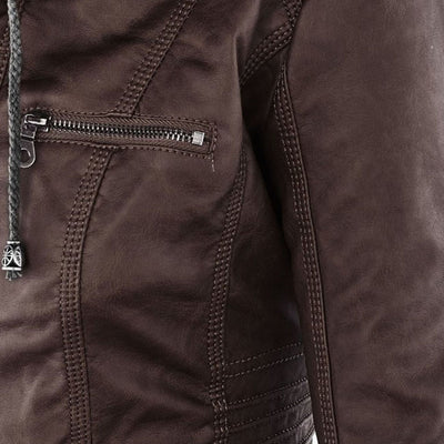 Jeanne™ | Veste en cuir à la mode avec capuche