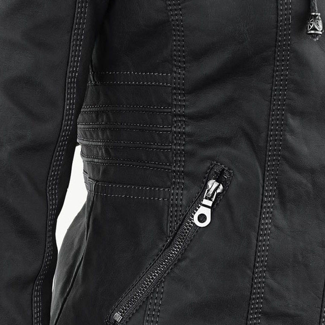 Jeanne™ | Veste en cuir à la mode avec capuche