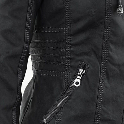 Jeanne™ | Veste en cuir à la mode avec capuche