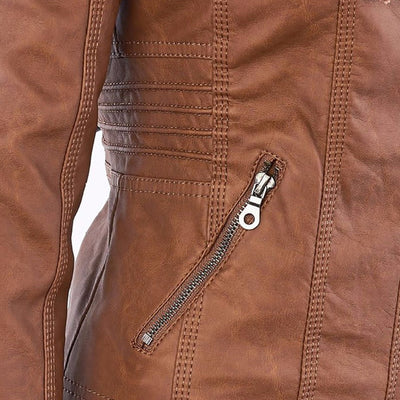 Jeanne™ | Veste en cuir à la mode avec capuche