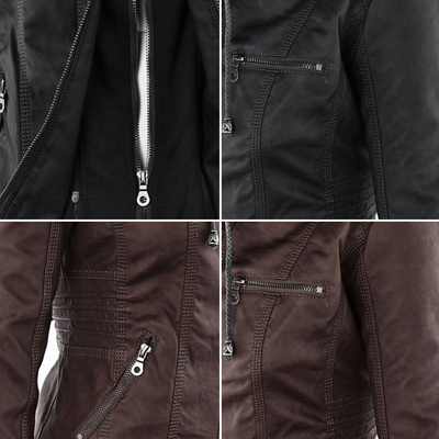 Jeanne™ | Veste en cuir à la mode avec capuche