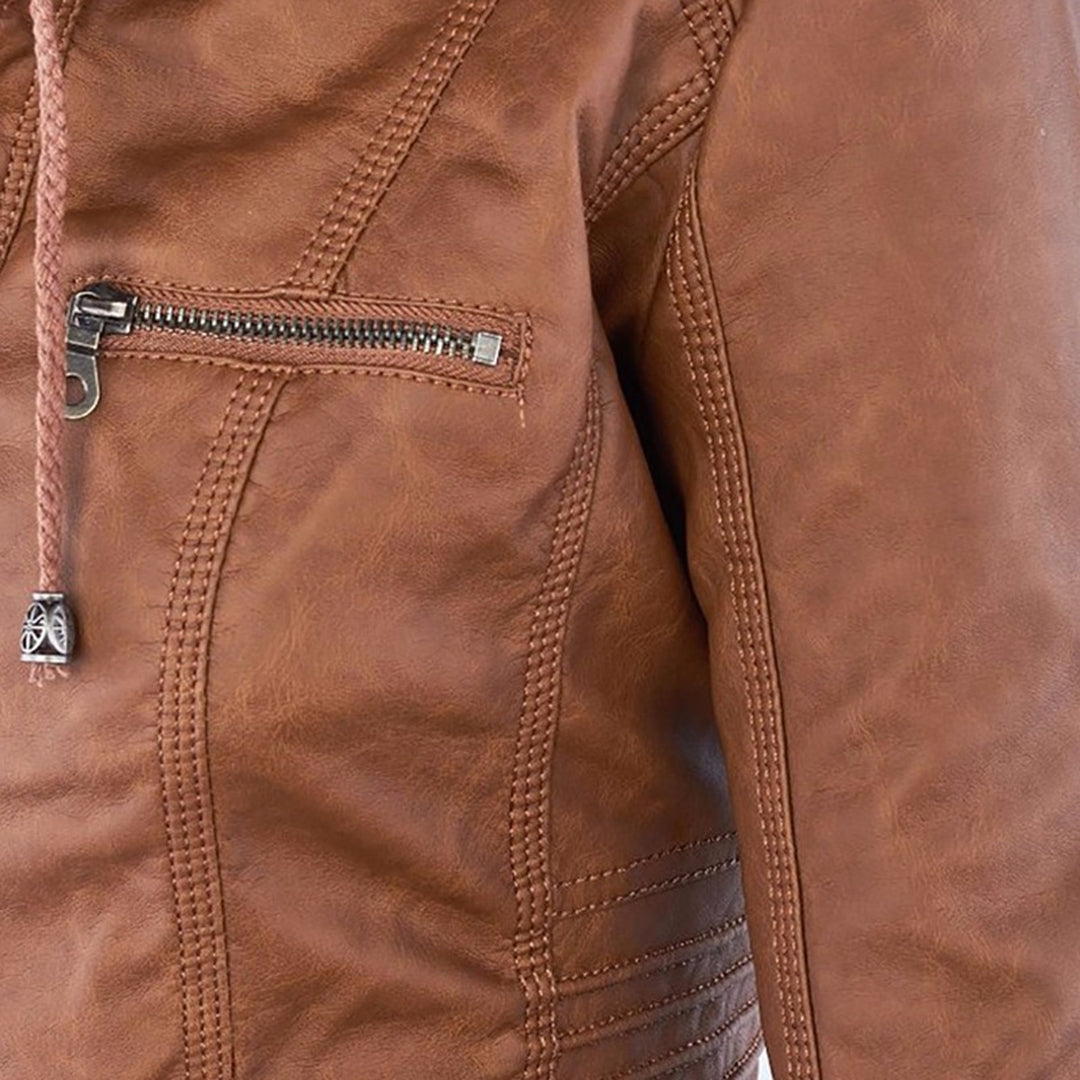 Jeanne™ | Veste en cuir à la mode avec capuche