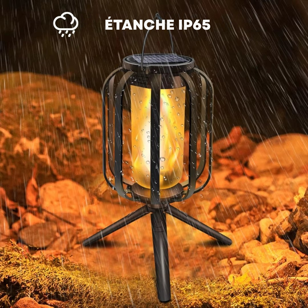 LumiFlamme™ - Lampe avec effet de flamme réaliste – Rechargeable via USB & énergie solaire