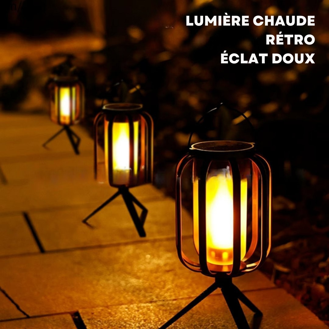 LumiFlamme™ - Lampe avec effet de flamme réaliste – Rechargeable via USB & énergie solaire