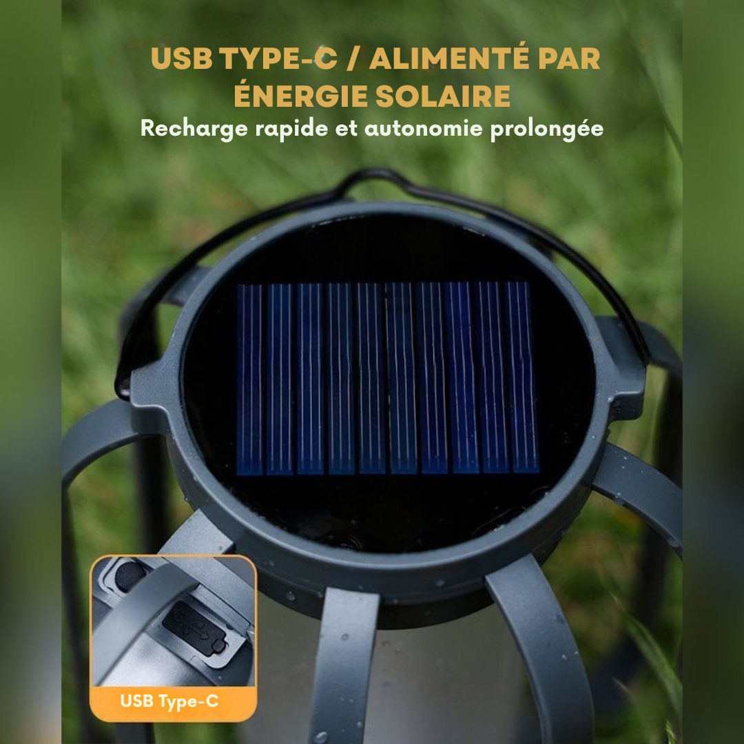 LumiFlamme™ - Lampe avec effet de flamme réaliste – Rechargeable via USB & énergie solaire