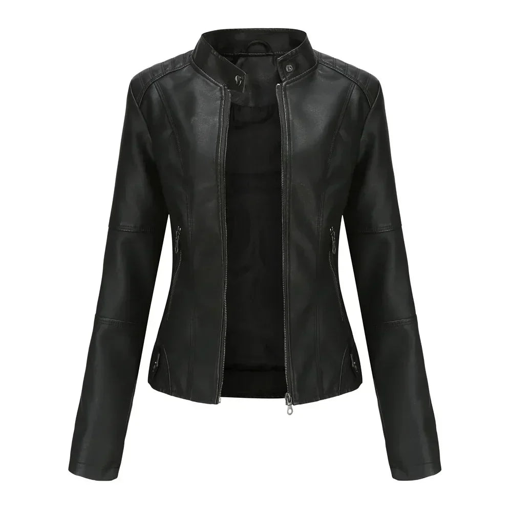 Inès™ | Veste en cuir lisse minimaliste