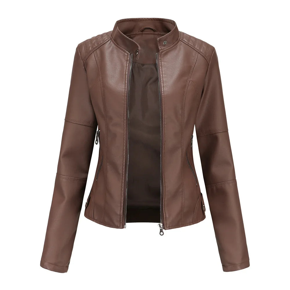 Inès™ | Veste en cuir lisse minimaliste