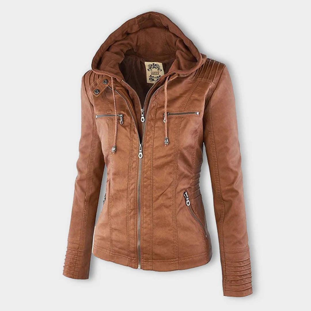 Jeanne™ | Veste en cuir à la mode avec capuche