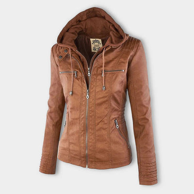 Jeanne™ | Veste en cuir à la mode avec capuche