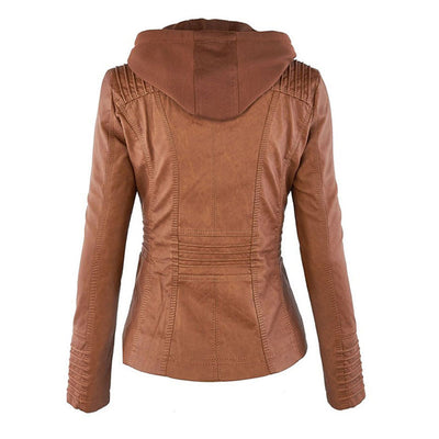 Jeanne™ | Veste en cuir à la mode avec capuche